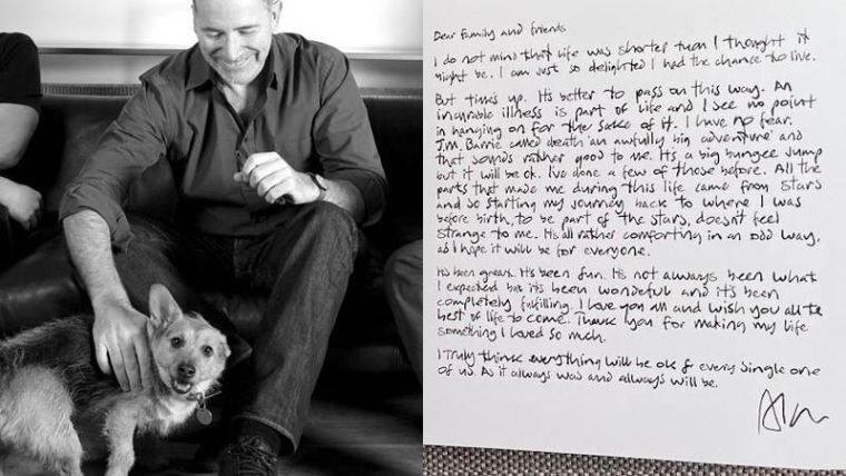 Alan Davidson with a dog and an inspirational letter he had written