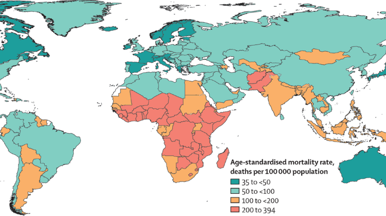 Map of age-standardized mortality rate per 100,000 population for 33 bacteria in 2019