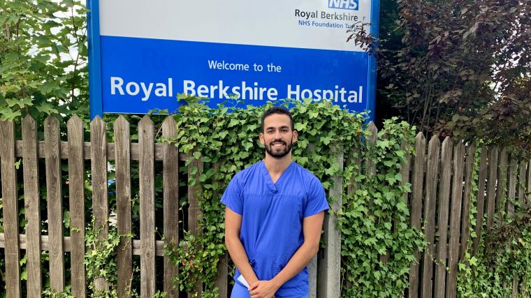 Clinical medical student Yusuf Ben-Tarifite standing out Royal Berkshire Hospital