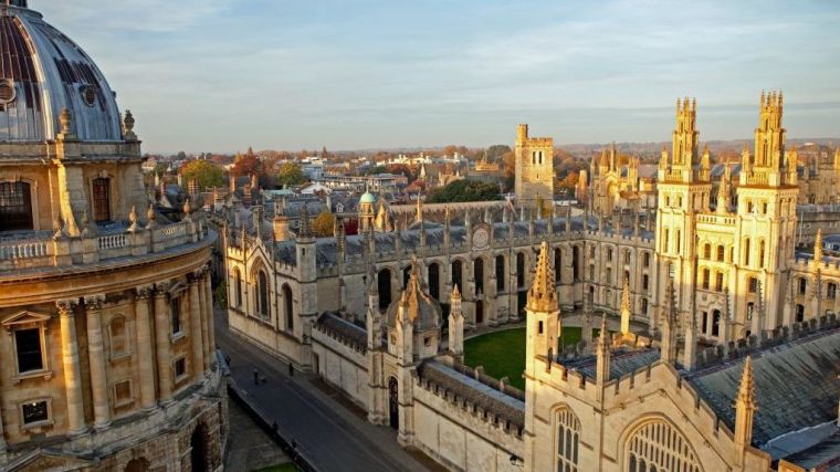 Aerial view over the Radcliffe Camera and All Souls College, Oxford University