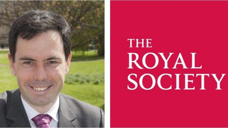 Steve Bates alongside the Royal Society logo
