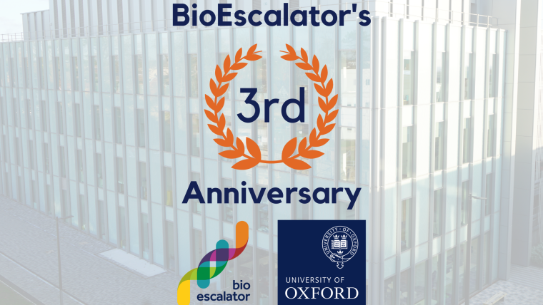 BioEscalator building with BioEscalator logo and University of Oxford logo