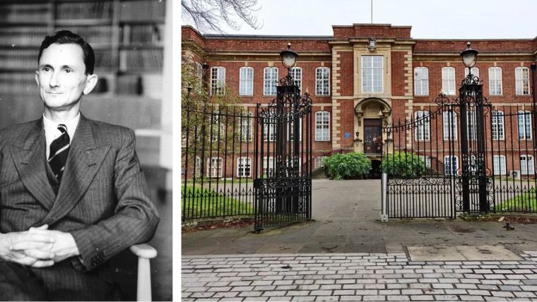 Two photographs, one of Dr Norman Heatley, and one of the outside of The Sir William Dunn School of Pathology building